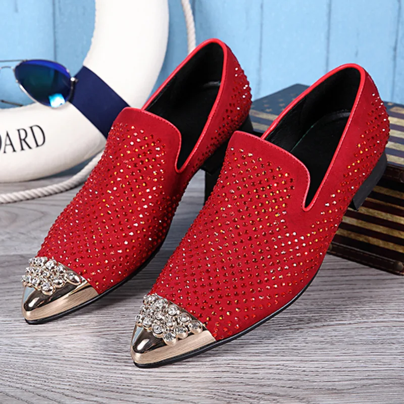 

Tenis Hombre Korean Style Cowhide slip-on Pointed Metal Toe Loafers Men