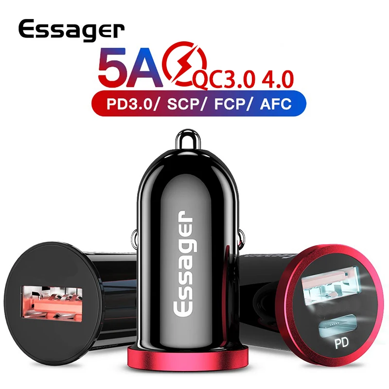 Автомобильное зарядное устройство Essager для Samsung iPhone Xiaomi Huawei QC 4 0 3 PD мобильный