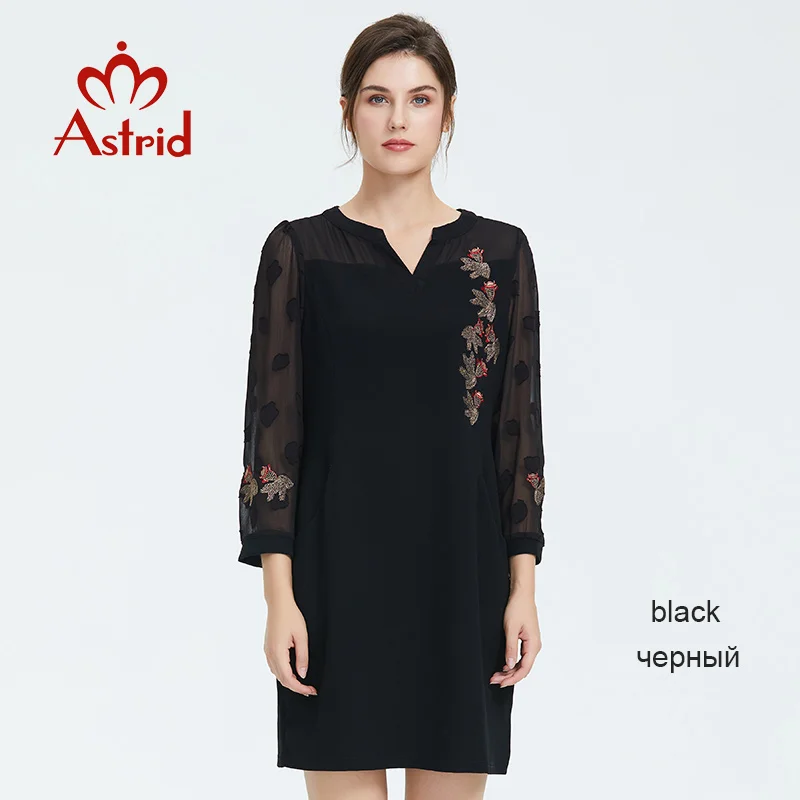 Astrid Осень новое поступление женское платье короткий тонкий модный стиль топ черный цвет высокое качество omen одежда элегантное платье - Цвет: 63365black