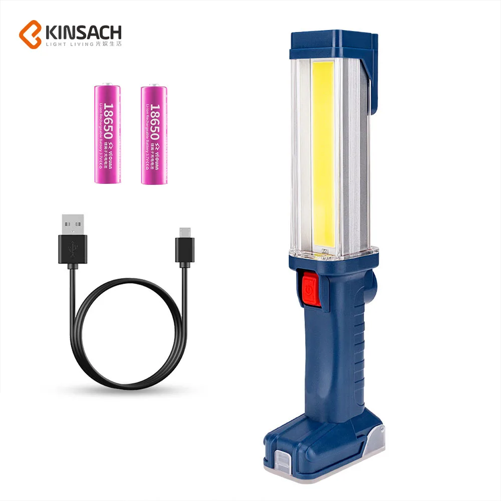 

High power strong light cob working lamp usb rechargeable Waterproof camping Portable Spotlights Tape output function use 18650