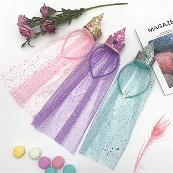 

Crown Veil Headband Gold Princess Crown Girls Cute Hairband Stage Props Children Photo Kids Hairpin Hair Accessories