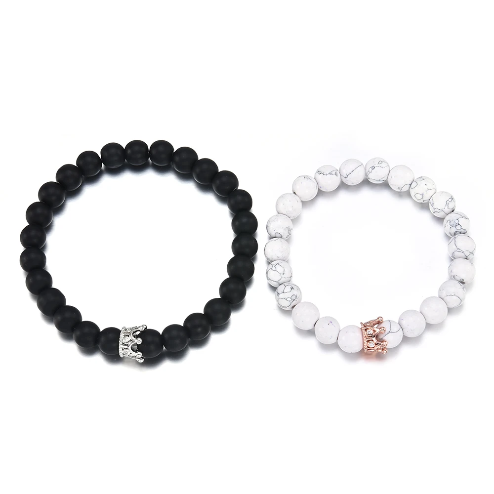 2 шт пара король королева браслеты с короной его и ее дружбы 8 мм черный оникс