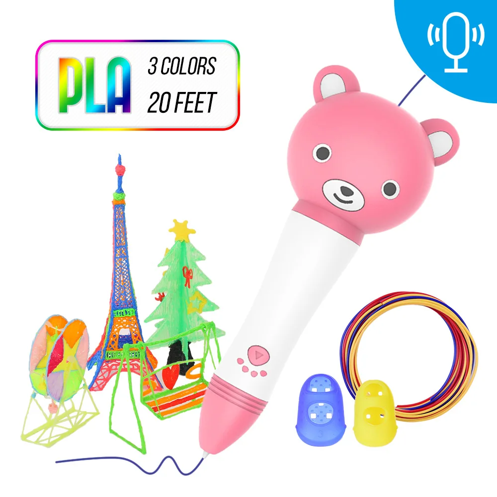 3D Pen with PLA Filament Refills Voice Prompts 3D Printing Drawing Pen Extruding Speed Control Perfect Gift for Kids DIY