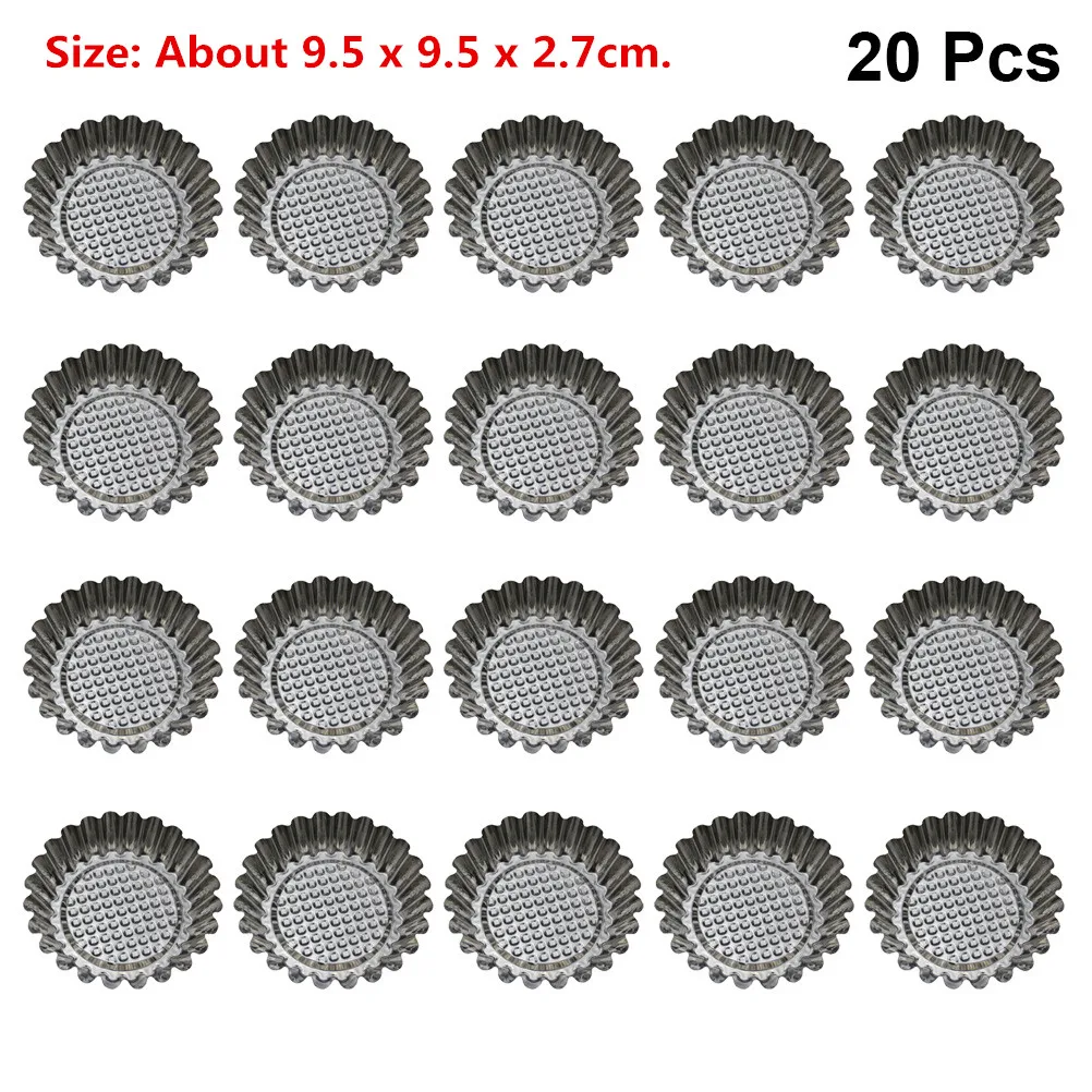 20pcs Нержавеющая сталь коробка для яиц из форма для выпечки, круглая рифленая дизайн с кексом формы для выпечки многоразовый металлический формы для выпечки кексов - Цвет: 20pcs