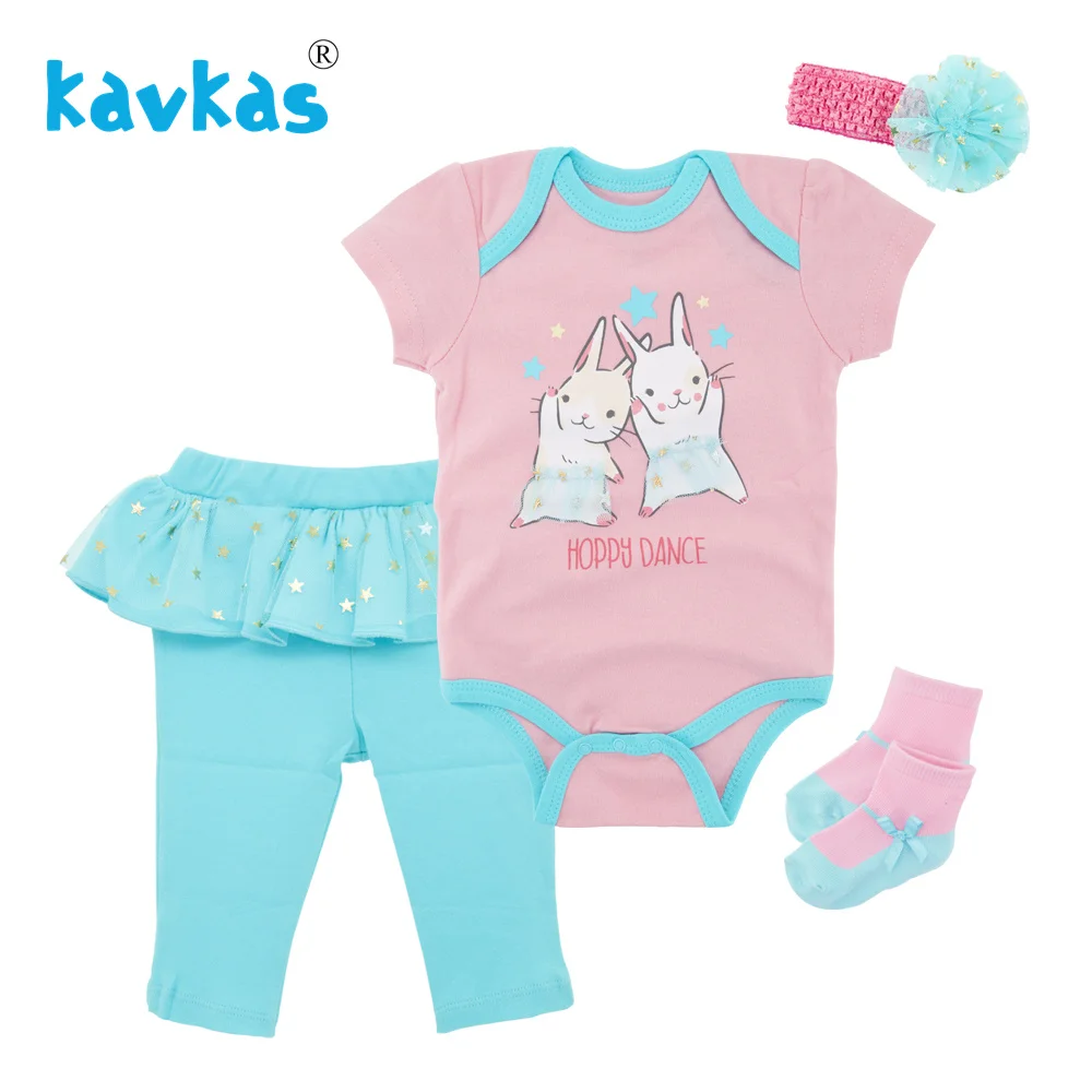 Kavkas/хлопковая одежда для сна для маленьких девочек и мальчиков наряды с халатом платье для новорожденной пижамы комплект Топ, носки, штаны повязка на голову, 4 шт., детские халаты