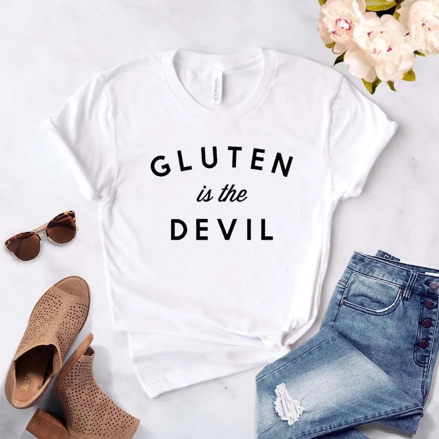 Gluten Is The Devil Print Женская футболка смешные изделия из хлопка футболка для Yong Lady girl Топ Футболка хипстер Прямая поставка NA-365
