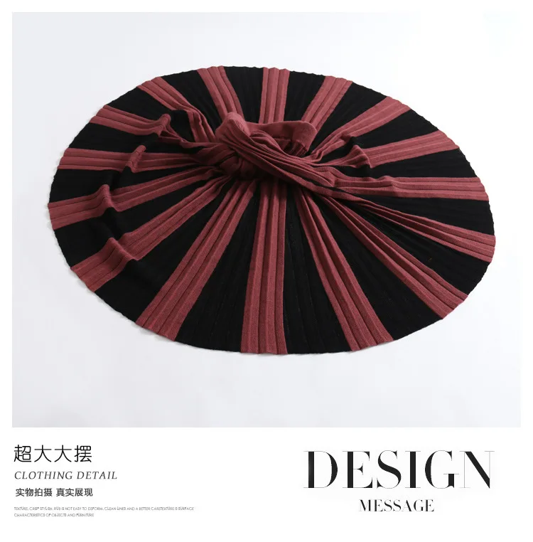 INNASOFAN Knitted Skirt Women Autumn Winter Pleated Long Skirt High Waist Fashion High-end Chic Solid Color Skirt