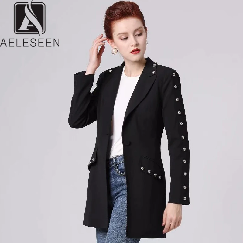 Ideal AELESEEN 2020 Spring Office Lady Long Coat Women Luxury Metal Buttons European Casual Wearing Singl