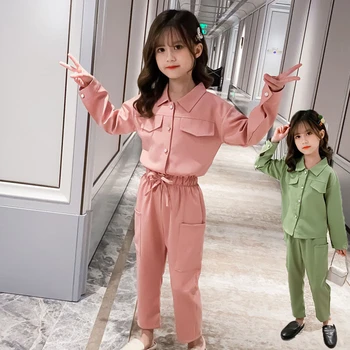 

Girls Clothing Sets 2020 New Autumn Spring Fashion Tops And Pants 2Pcs Casual Suits Girl Kid Clothes Children Set Red Pink Green