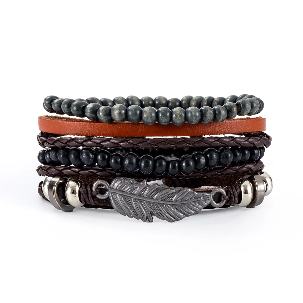 Retro Multi-layer Leather Bracelets Man Wooden Beads Bracelet Handmade Owl Anchor Infinty Charm Bracelet Wrap Jewel Bracelet Jewelry
