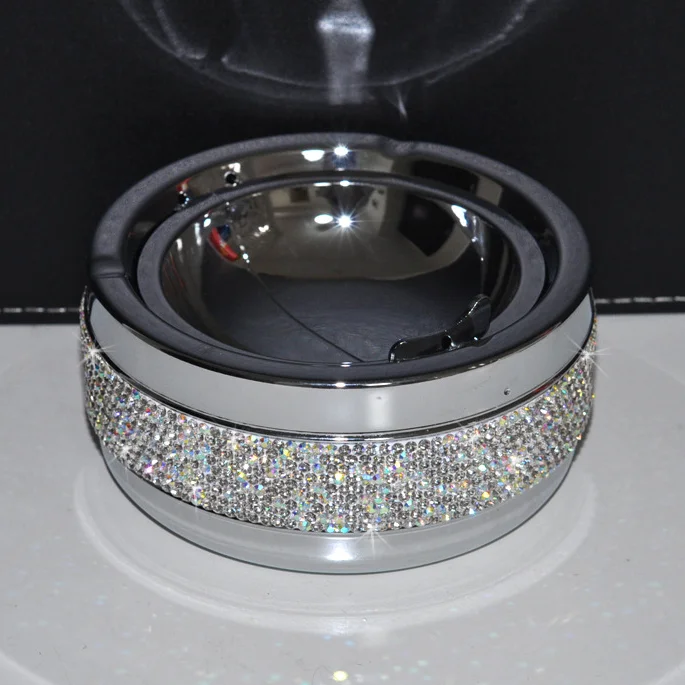 Bling Cute Girly Ash Tray Smoke Tray with Rhinestones Stainless Steel