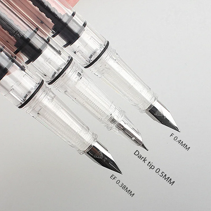 Fountain Pen Lanbitou Transparent Fountain Pen Plastic F/EF/Hooded Nib Piston Filler Ink Pens for Writing School Office Supplies Stationery