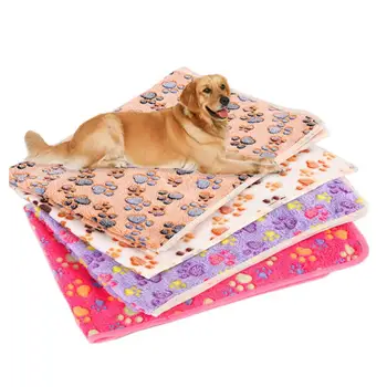 

Winter Thicken Warm Paw Print Coral Fleece Pet Dog Puppy Blanket Doghouse Mat