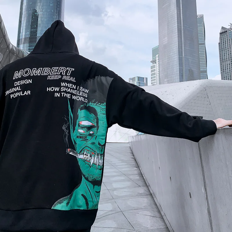 

Autumn and Winter Men's Hoodies Long Sleeves Printing Cotton Loose Coat Cartoon Devil Printed Pullover Couple Hip-hop Hoodies