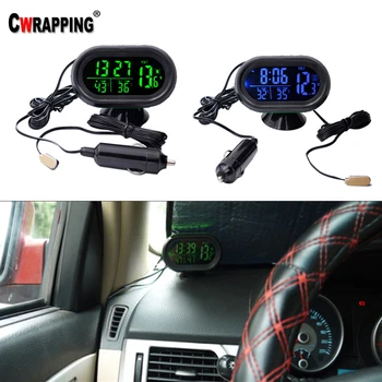 

Multi-Function Car Temperature Clock Digital Thermometer Luminous Clock LED Lighted Watch Dual Voltmeter Voltage Tester 12-24V
