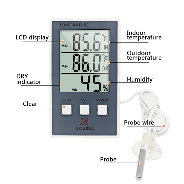 Intérieur en extérieur Thermomètre Hygromètre avec capteur de température  numérique réveil du moniteur d'humidité - Chine Thermomètre intérieur  extérieur, thermomètre numérique