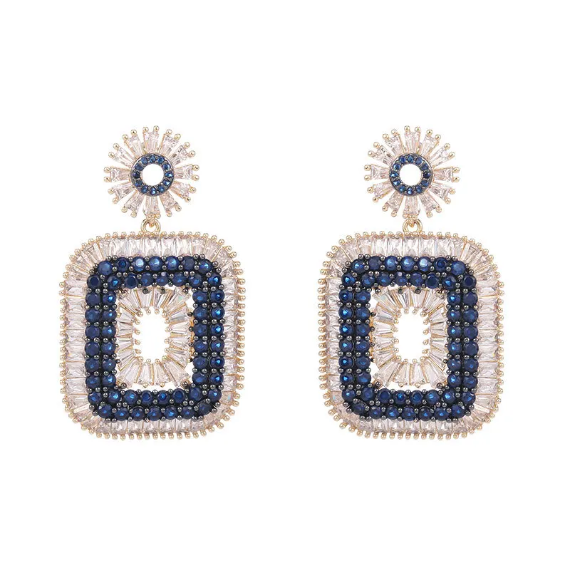 Shining Cubic Zirconia Geometric Pendant Earrings for Women серьги 2022 тренд Wedding Party Dangle Earings Luxury Brand Jewelry