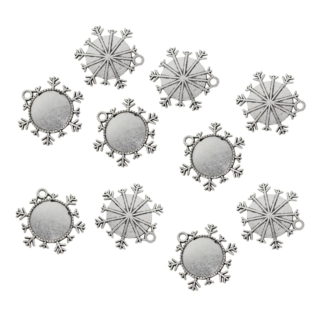 10x XMAS Snowflake Pendant Trays 25mm Pendant Blanks Bezel Cabochon Settings