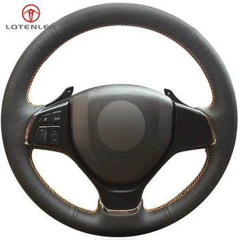 

LQTENLEO Black Artificial Leather DIY Hand-stitched Car Steering Wheel Cover For Suzuki Baleno 2016-2019 Alivio 2015-2019