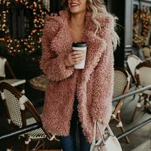 VITIANA, женское модное длинное пальто из искусственного меха, Осень-зима, женское однотонное повседневное пальто с длинным рукавом розового и черного цвета, женская верхняя одежда