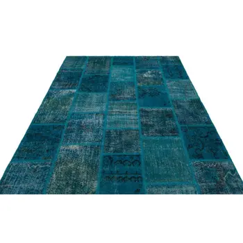 

Handmade Turquoise Vintage Overdyed Patchwork Area Rug 192x282 Cm-6'4''X9'3''