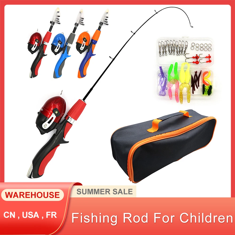Kids Fishing Pole Set Full Kits With Telescopic Fishing Rod And Spinning Reel Baits Hooks