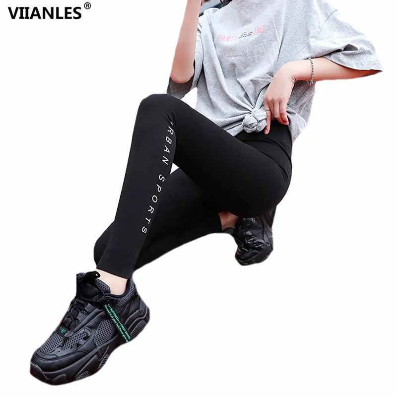 

VIIANLES Plus Size Women Sports Pants Letter Fitness Leggings High Waist Autumn Gym Skinny Stretch Ankle-Length Trousers
