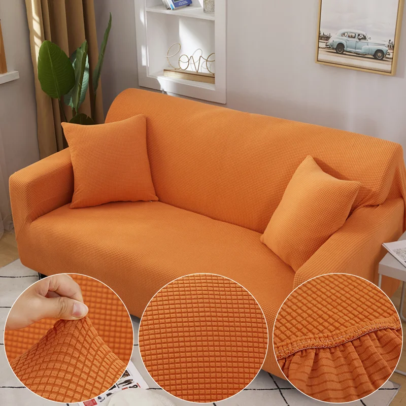 

Plaid Jacquard Soft Orange Sofa Cover For Living Room Solid Color All-inclusive Modern Elastic Corner Couch Slipcover 45012