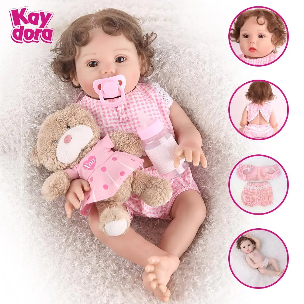 48 см полностью силиконовые куклы Reborn Baby, реалистичные куклы для девочек, Игрушки для ванны, милые игрушки Bebe Boneca, игрушки для игр, вьющиеся волосы, Menina, подарки на день рождения - Цвет: Brown eyes