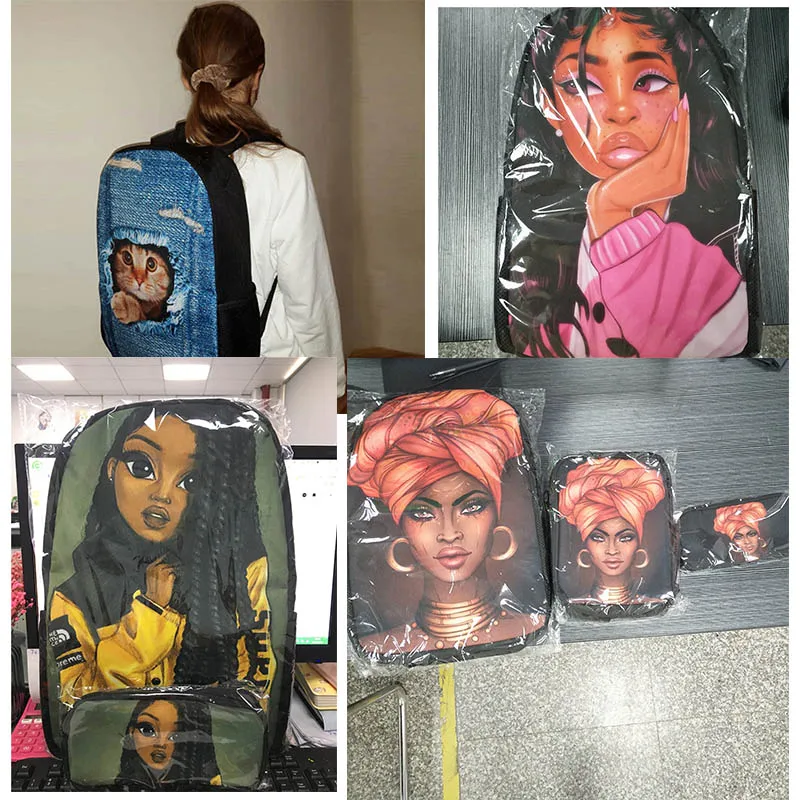 Fox Printed Children School Backpack Set Women Men Travel Backpack School Bag Animals Messenger Bag For Male Female Casual
