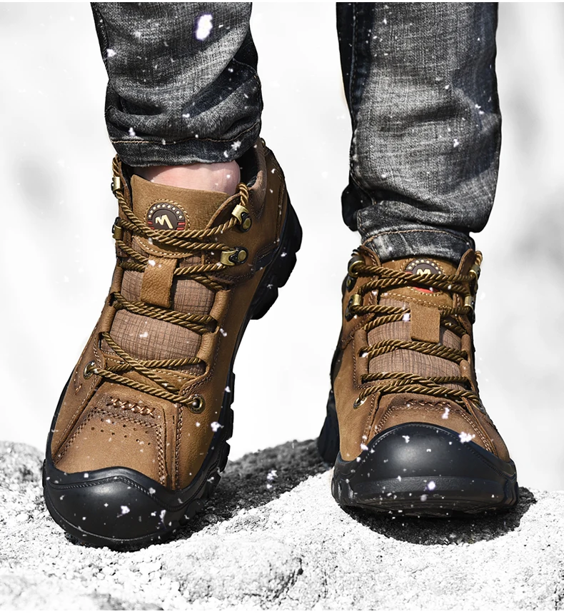 Зимние высокие мужские походные ботинки удобные первый слой из воловьей кожи уличные женские кроссовки мужские пропускающие воздух походные ботинки