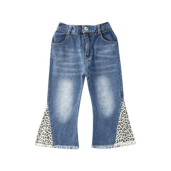 

1-6Y Summer Fashion Infant Kids Girls Pants Denim Blue Leopard Print High Waist Flare Pants Trousers