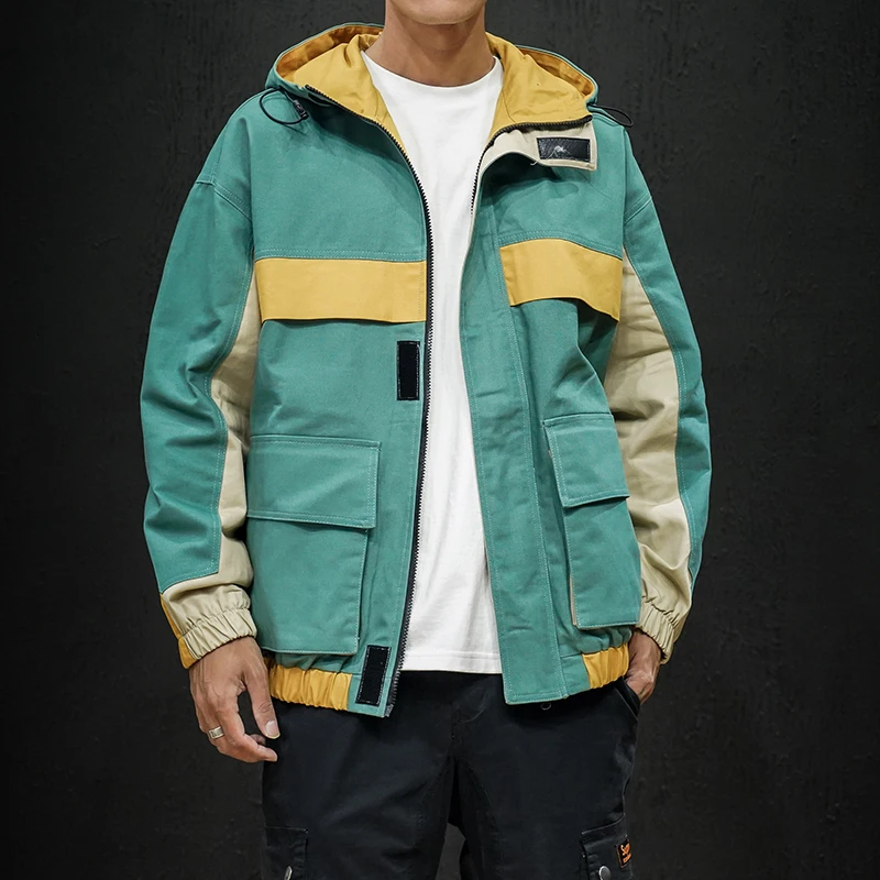 

2020 autumn new casual jacket Men's trend Korean version Cotton loose wild hooded color Black Chinese Style chaqueta