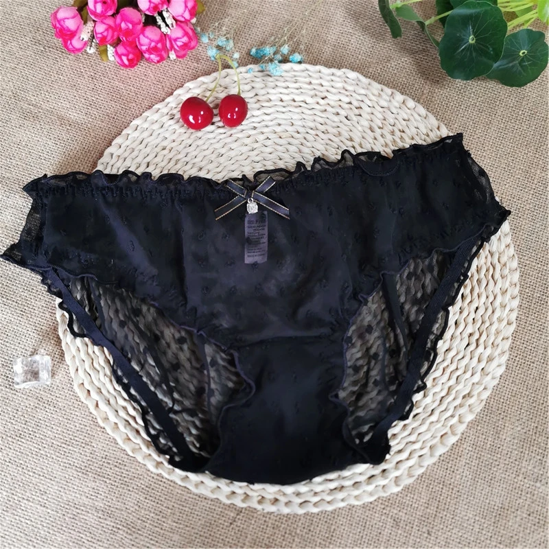 

Black chiffon decorated women's underpants light thin soft underpants
