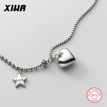 

XIHA 925 Sterling Silver Choker Necklace Women Heart Love Star Pendant Necklaces Bead Box Chain Chunky Statement Jewelry