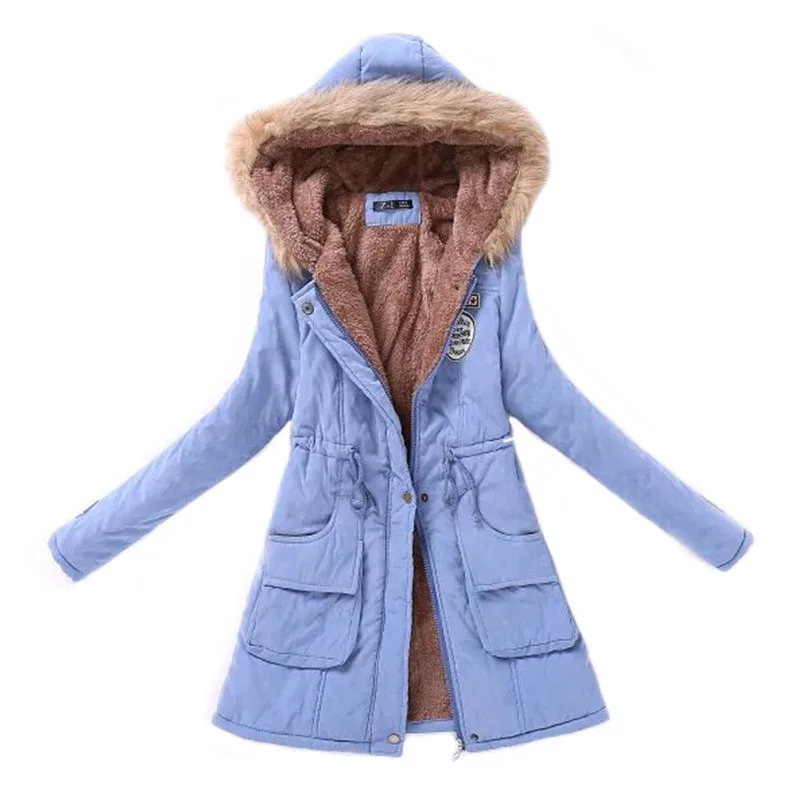 light blue Женская парка осенне-зимние теплые пальто с меховым воротником длинный плюс размер пальто Femme Hiver одежда Туника пуховик ropa mujer YL066 - Цвет: light blue