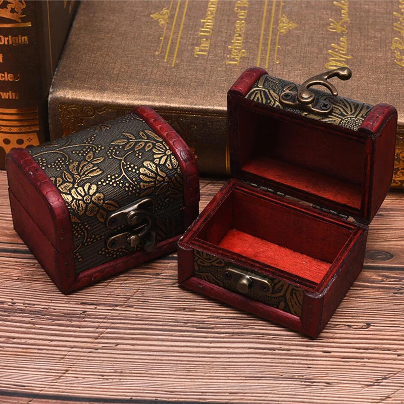 

1PC Antique Mini Wood Treasure Chest Storage Box Jewelry Organizer Box Gift Box