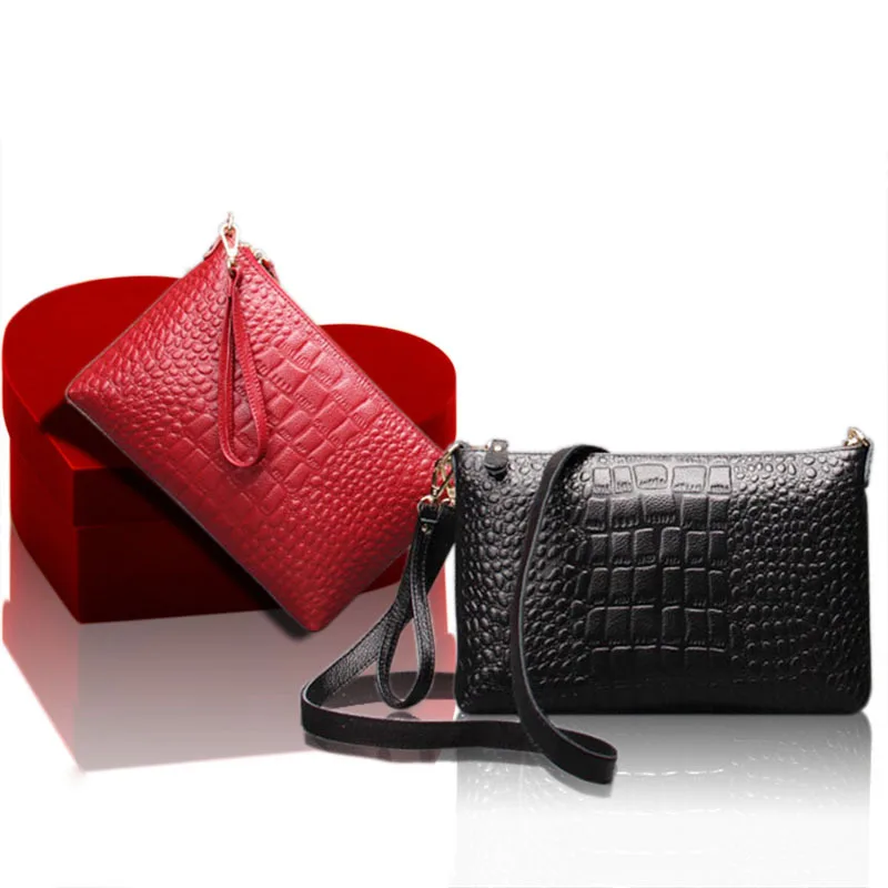 

2019 New Style Korean-style Fashion Genuine Leather Crocodile Pattern WOMEN'S Handbag Versitile Fashion Shoulder Oblique Square