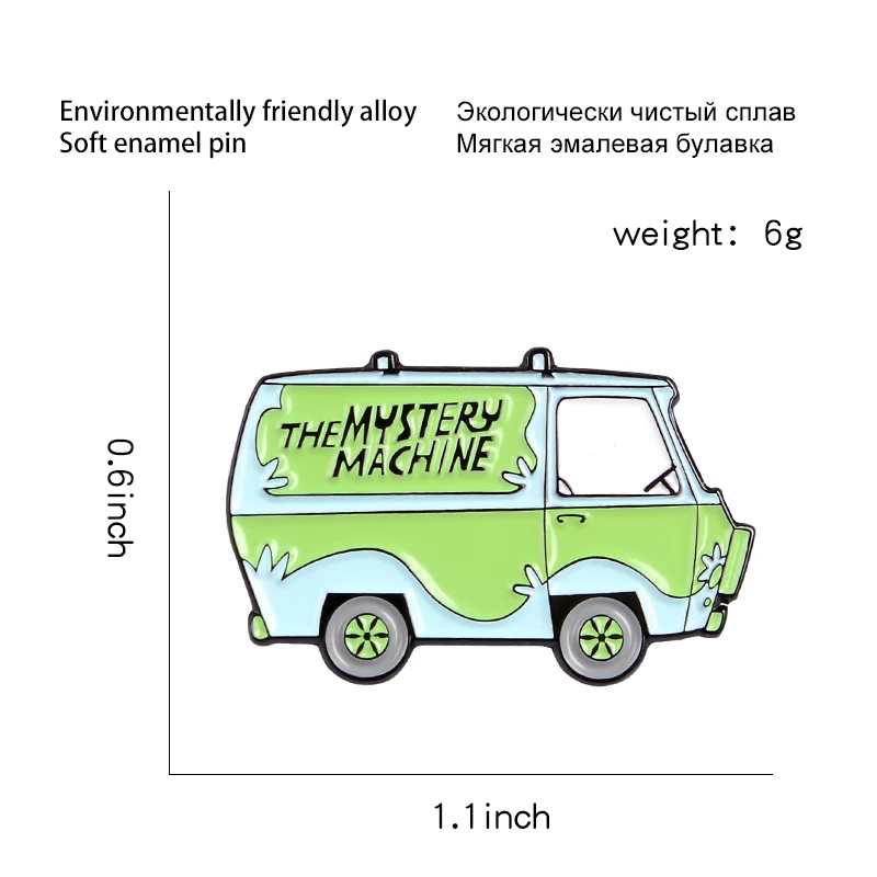 Scooby туристический автобус брошь тайна машина эмалированные булавки на заказ мультфильм нагрудные значок модные ювелирные изделия подарок для женщин мужчин