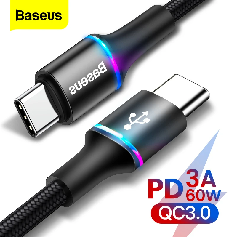 Baseus 60 Вт с разъемом USB Type C кабель быстрое зарядное устройство провод шнур PD USBC c
