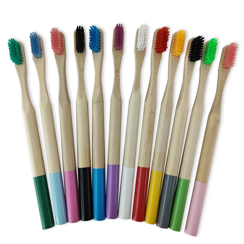 

Bamboo Toothbrush, Wooden ECO Friendly Toothbrush Made with Bamboo Nylon Infused Soft Bristles Multicolor 12 Pcs