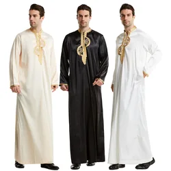 Saudi Arab Mens Robe Muslim Thobe Jubba Dishdasha Islamic Long Sleeve Kaftan Robe Abaya Dubai Middle East Maxi Dress Caftan Gown
