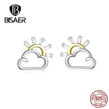 BISAER, серьги-гвоздики, настоящее 925 пробы, серебряные, в форме облака, серьги для женщин, прозрачный кубический цирконий, модное ювелирное изделие HVE190