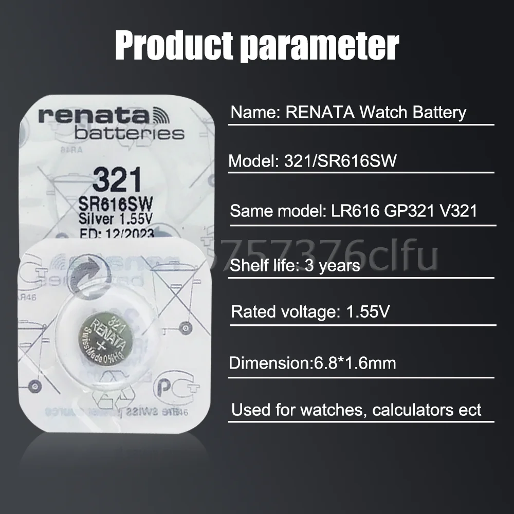 2PCS Original Renata 321 SR616SW SR616 V321 GP321 1.55V Silver Oxide Watch Battery For Scale Toys MADE IN Swiss Button Coin Cell lithium coin