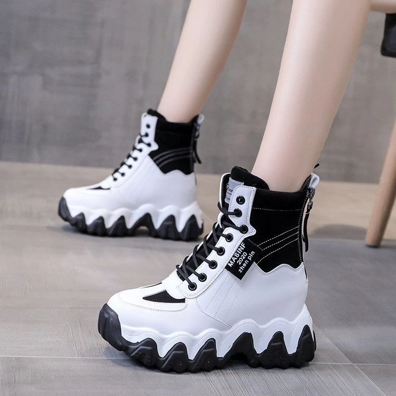 2020 Winter Women Fashion Ankle Boots 10cm Height Increasing Platform Boots Brand Women's Chunky Gladiator Boots New Woman Shoes