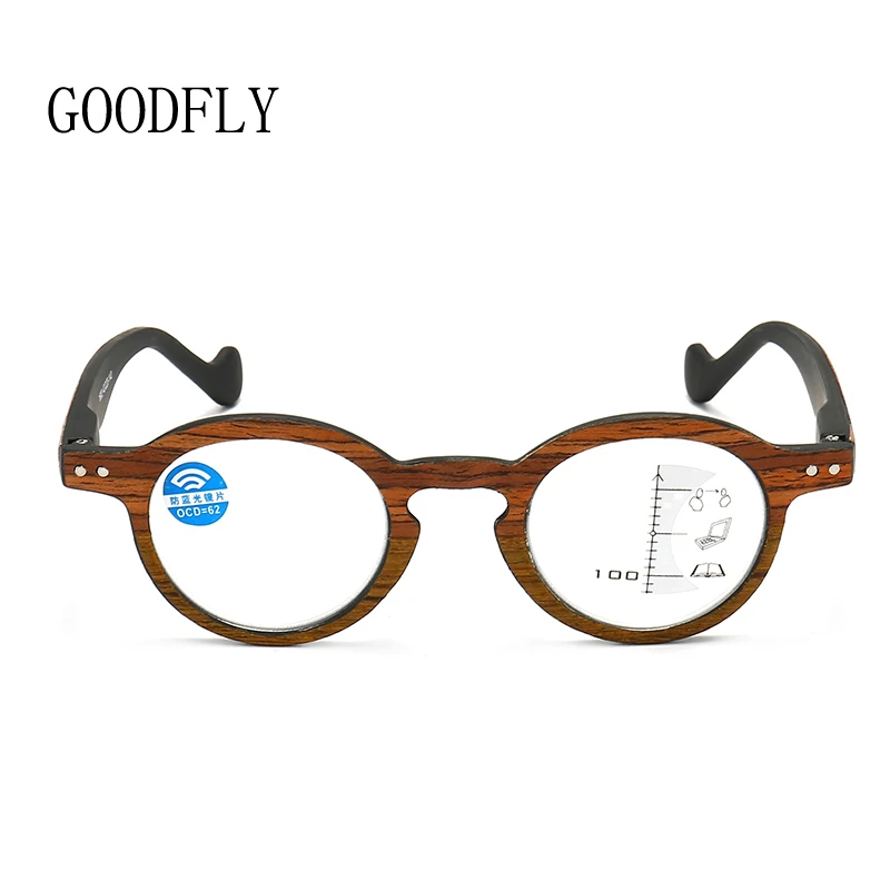 Wood Grain Progressive Multifocal Reading Glasses Men Women Anti Blue Light Glasses Retro Vintage Presbyopic Round Glasses 2024 4