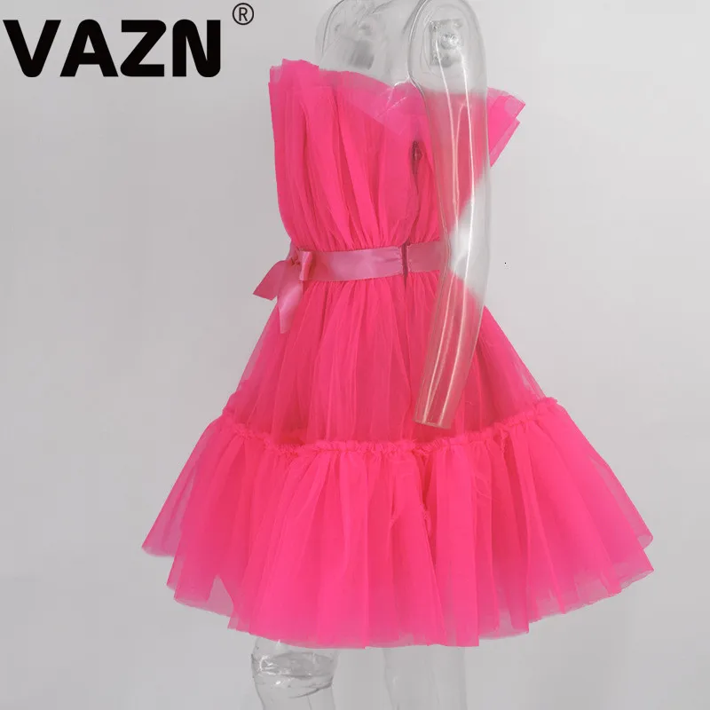 VAZN Chic 2020 summer sexy aldy 3 colors solid grenadine ball gown dress strapless cascading bow clever dress lady sweet dress floral dress