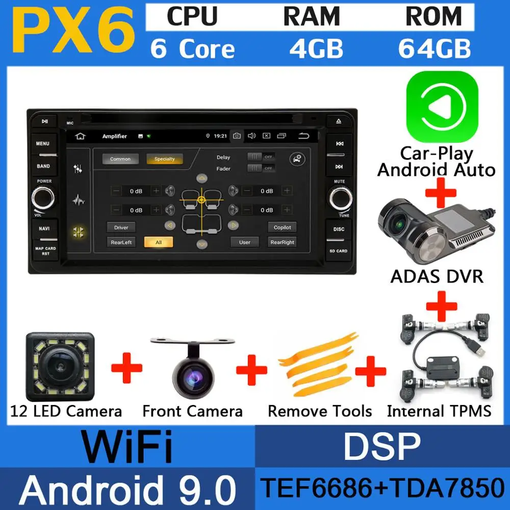 5 USB Android 9,0 Восьмиядерный автомобильный dvd-плеер для Toyota Camry Corolla Highlander Prado Tundra Sequoia Rav4 Hiace автомобильный Радио gps DSP - Цвет: PX6-Adas-Carplay-TMS