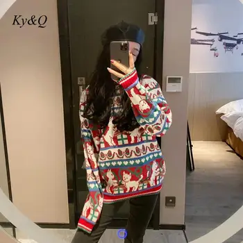 

Brand Desinger Winter Christmas Red Cartoon Cat Embroidered Luxury Sweater Kawaii O-neck Pullover Jumper Women Casual Tops 2019