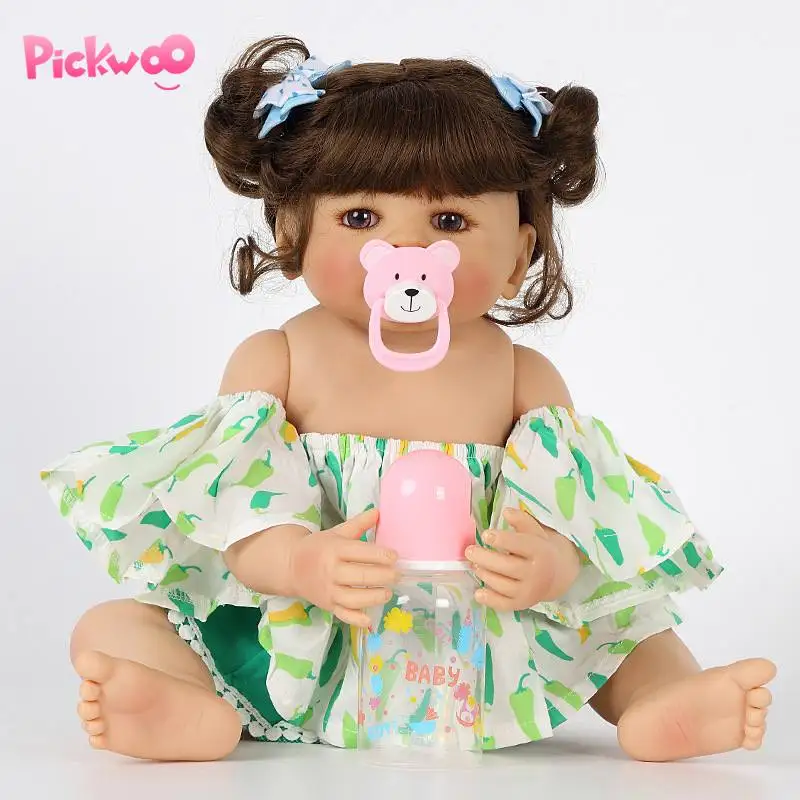 

Pickwoo 55CM Full Body Soft Silicone Real Baby Reborn Toddler Girl princess Doll Can Bath Toy Bonecas Girl Menina Silicone Doll
